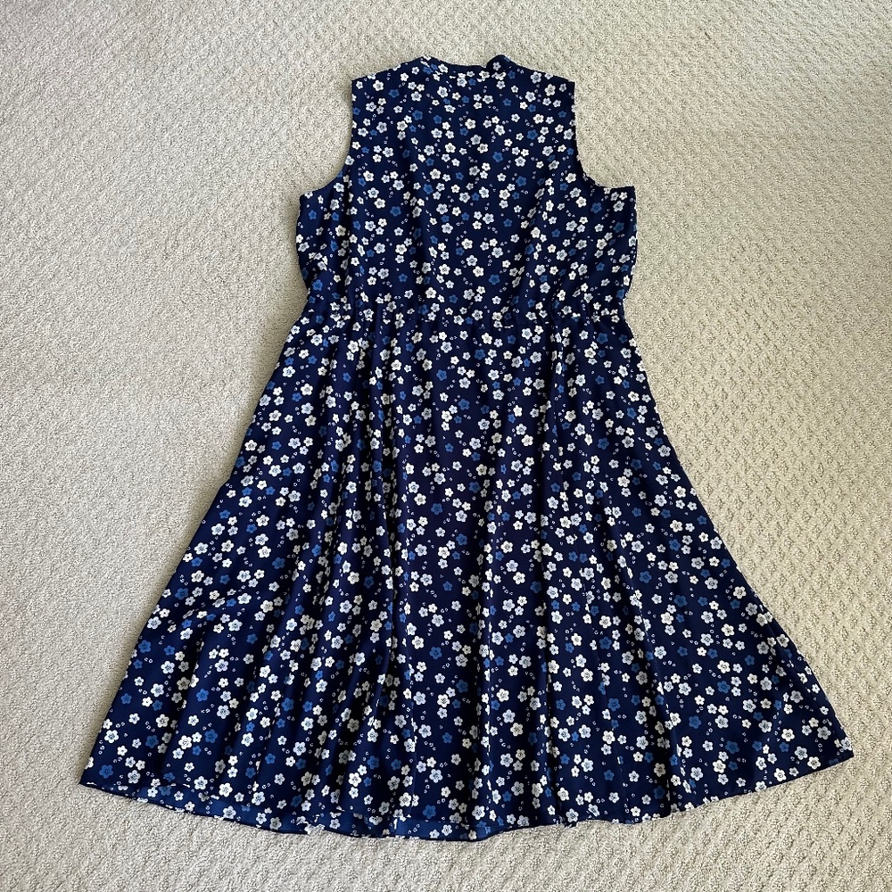 Anne Klein Floral Print V-Neck Midi Dress Size 16/18 Blue/White Office Summer - Picture 6 of 10